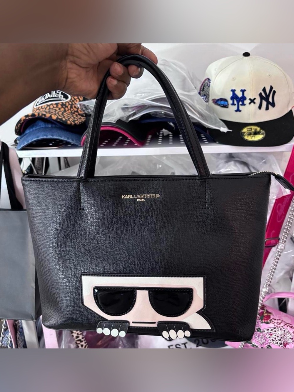 Karl Lagerfeld Black Tote with Sunglasses Applique
